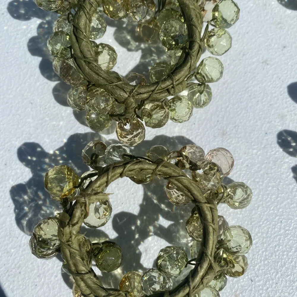 Set of Six Green Beaded Napkin Rings